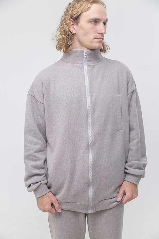 Мужская толстовка на молнии серая из конопли и органического хлопка Uzor Wear